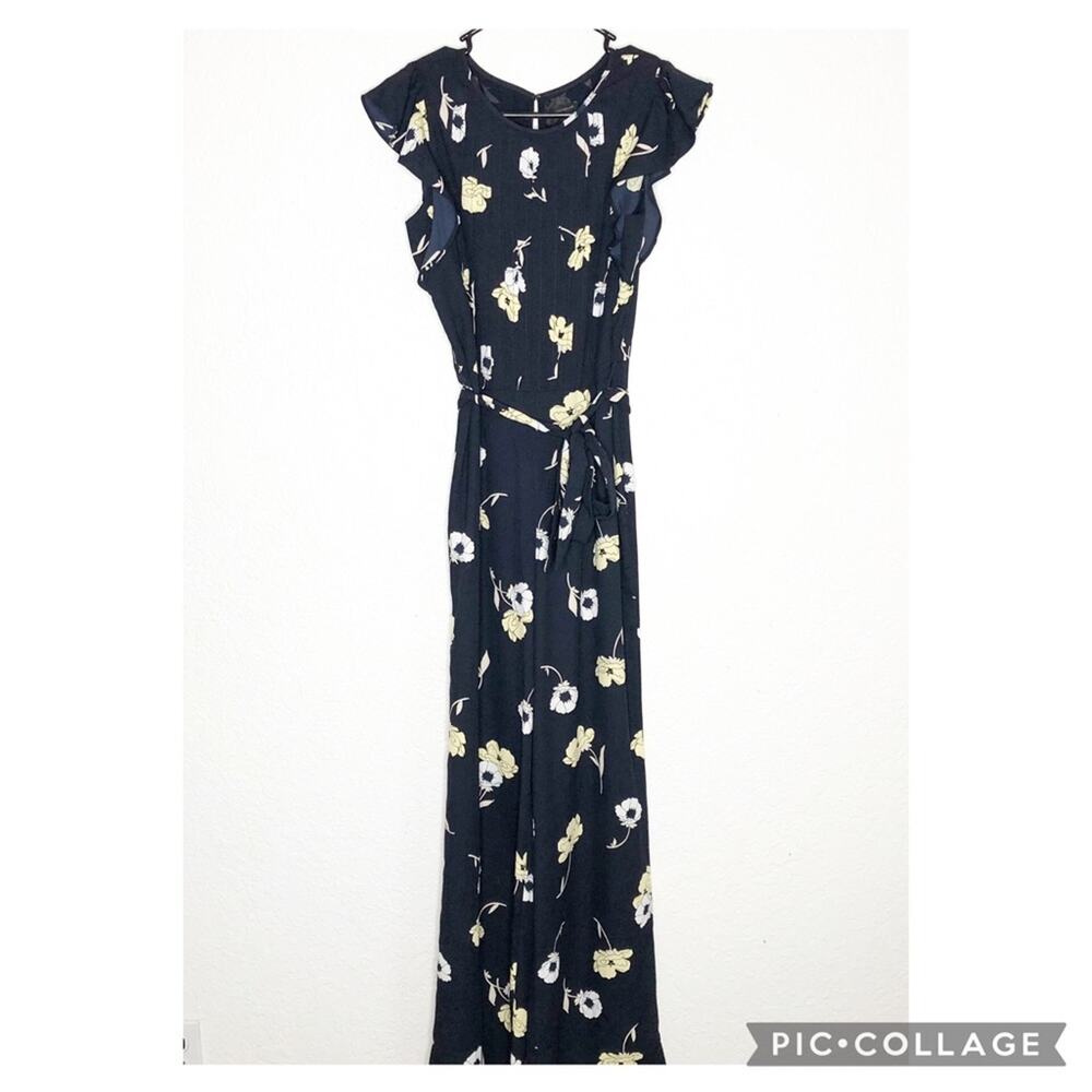 Ann Taylor navy blue yellow white floral jumpsuit size 2
